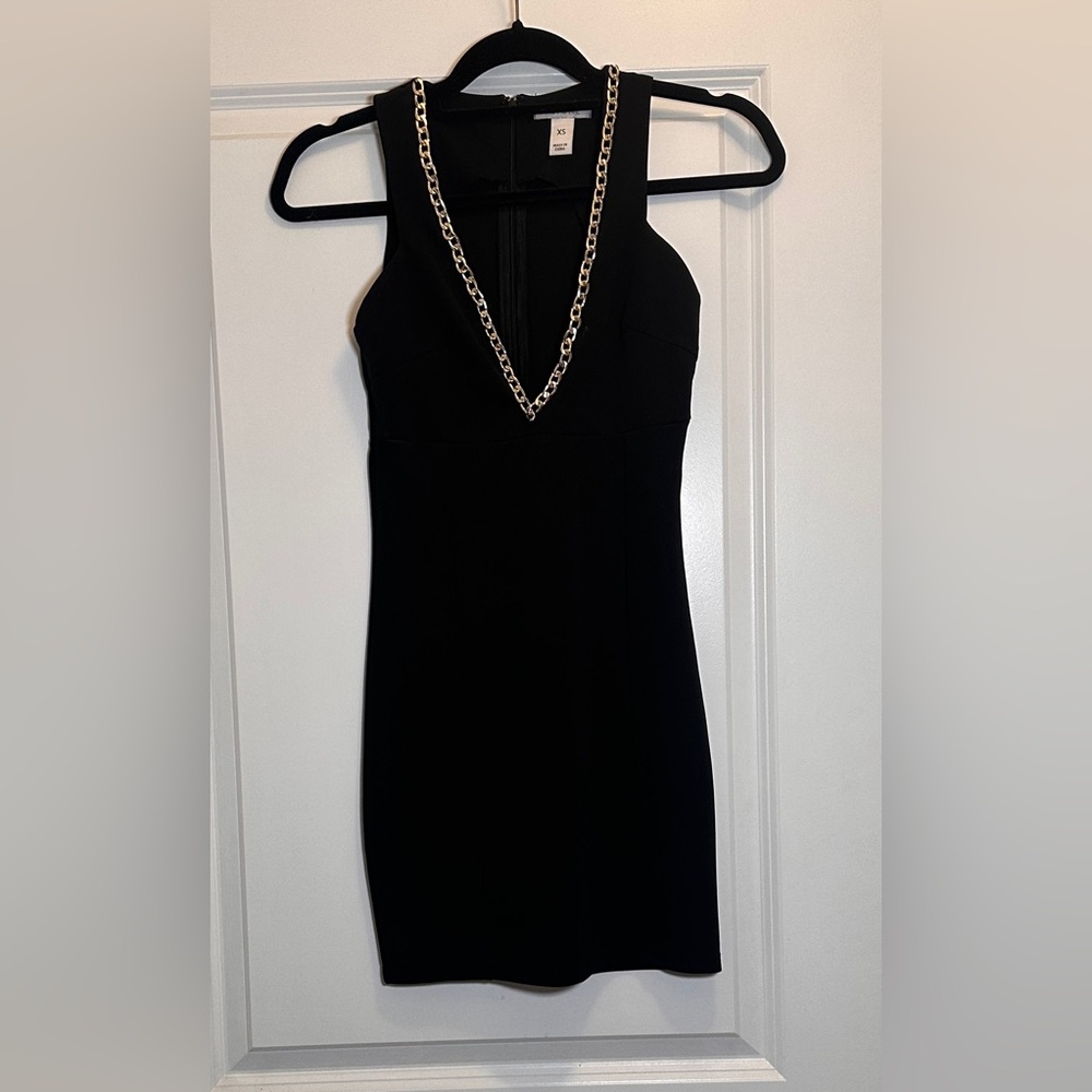 Black with gold tight mini dress - size XS